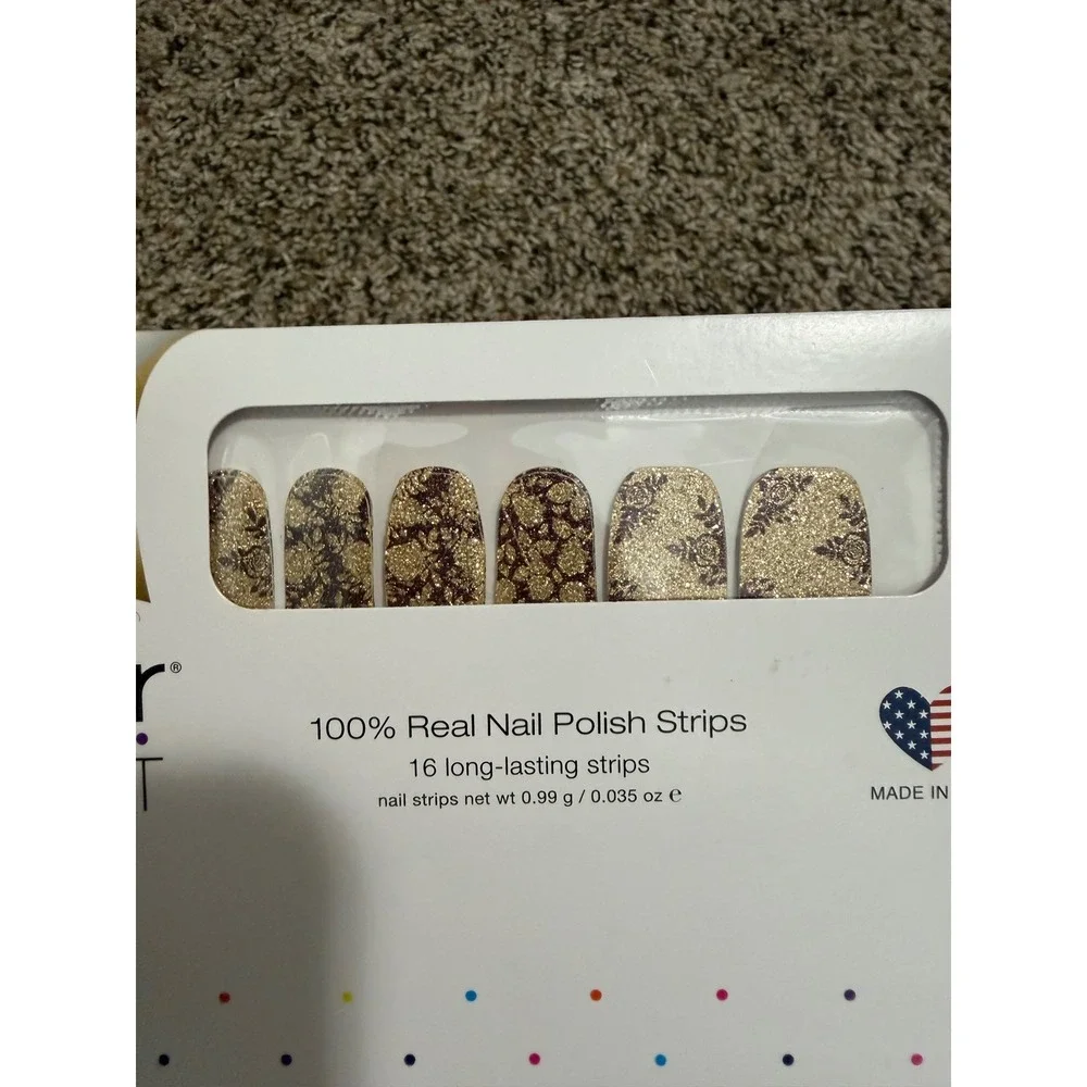 Color Street Rose Were The Days FDG292 Gold Glitter Floral Nail Polish Strips